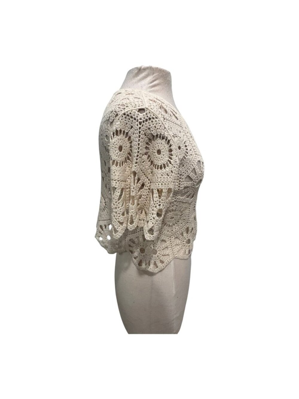Rebellion Again Crochet Lace Top Cream 100% Cotton Boho Festival Scalloped Hem S - Picture 5 of 10